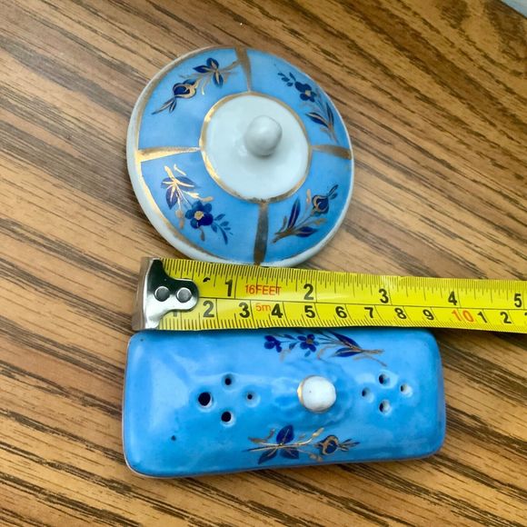 💥 2 Ceramic 4k Gold Blue Hand Painted Trinket Potpourri Jewelry Incense Box 💥 - Picture 6 of 6